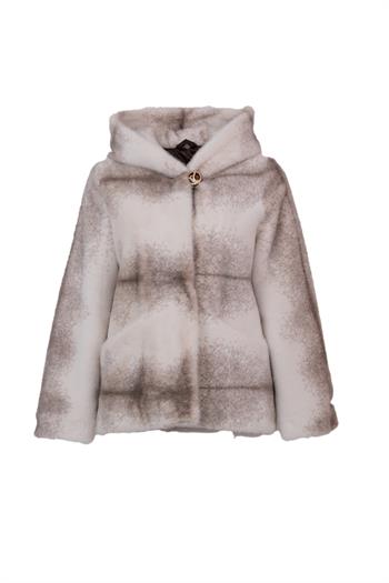 OLIVE Kapüşonlu Suni Kürk Ceket - Beyaz Vizon