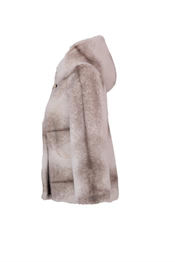 OLIVE Kapüşonlu Suni Kürk Ceket - Beyaz Vizon