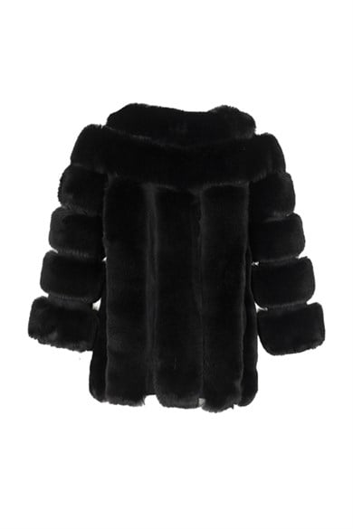 PUNTO Yatay Dikey Dilimli Yoğun Suni Kürk - Siyah