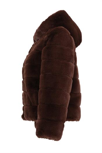ROSA Kapüşonlu Sık Dilimli Yoğun Kürk Ceket - Acı Kahve