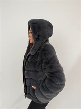 ROSA Kapüşonlu Suni Kürk Ceket - Antrasit
