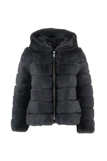 ROSA Kapüşonlu Suni Kürk Ceket - Antrasit