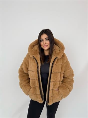 ROSA Kapüşonlu Suni Kürk Ceket - Camel