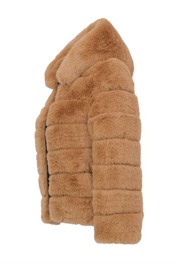 ROSA Kapüşonlu Suni Kürk Ceket - Camel
