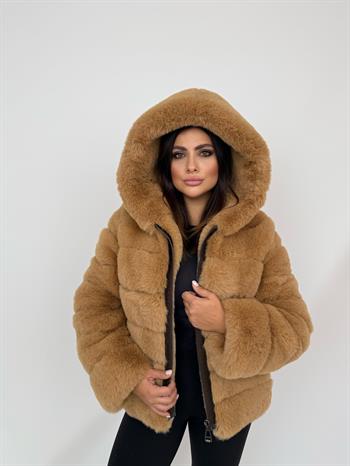 ROSA Kapüşonlu Suni Kürk Ceket - Camel
