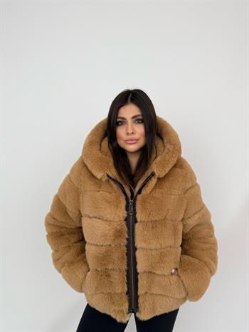 ROSA Kapüşonlu Suni Kürk Ceket - Camel
