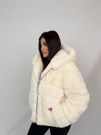 ROSA Kapüşonlu Suni Kürk Ceket - Ekru