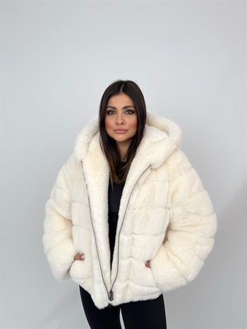 ROSA Kapüşonlu Suni Kürk Ceket - Ekru