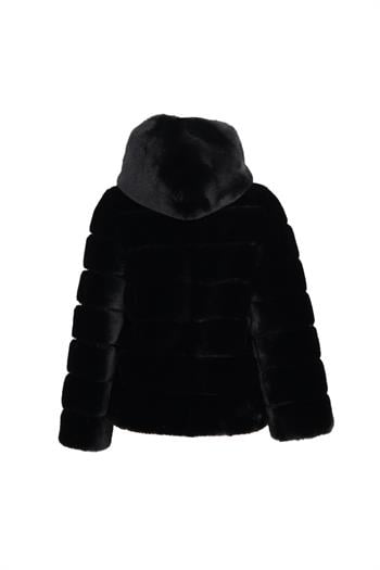 ROSA Kapüşonlu Suni Kürk Ceket - Siyah
