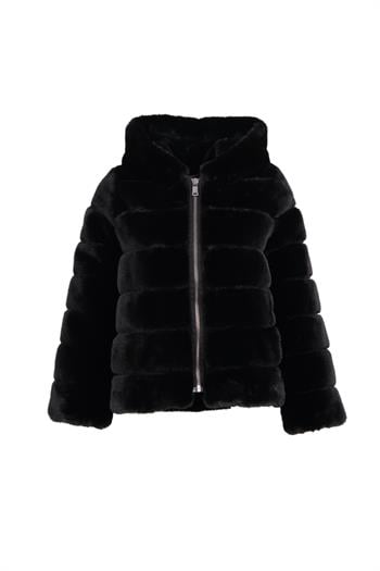 ROSA Kapüşonlu Suni Kürk Ceket - Siyah