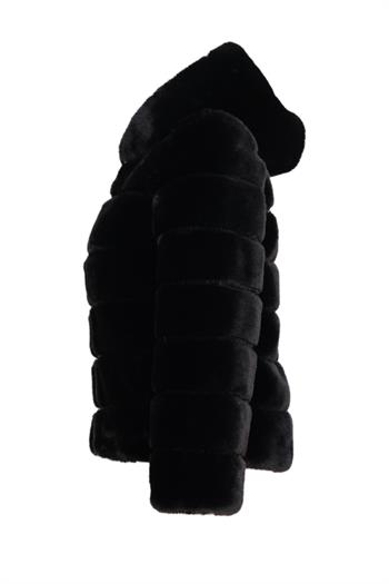 ROSA Kapüşonlu Suni Kürk Ceket - Siyah
