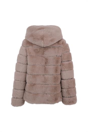 ROSA Kapüşonlu Suni Kürk Ceket - Taş