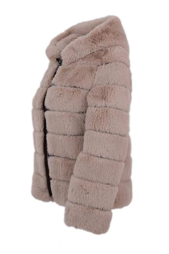 ROSA Kapüşonlu Suni Kürk Ceket - Taş