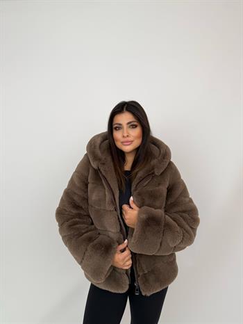 ROSA Kapüşonlu Suni Kürk Ceket - Vizon