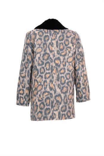 ROUGE Yakası Kürklü Kaşe Ceket - Leopar