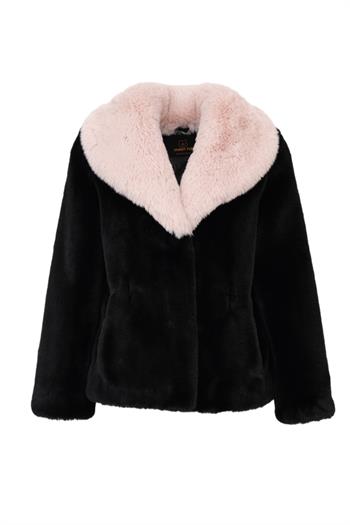 ROVESSA Suni Kürk Ceket - Siyah-Bej