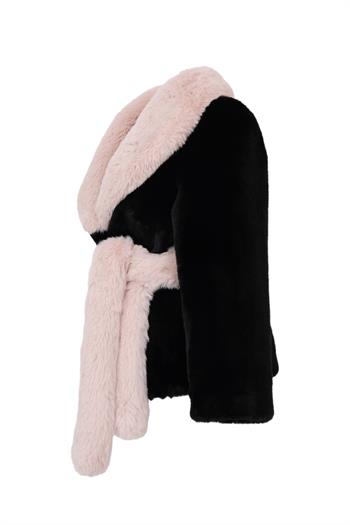 ROVESSA Suni Kürk Ceket - Siyah-Bej