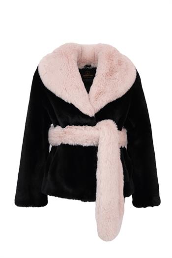 ROVESSA Suni Kürk Ceket - Siyah-Bej