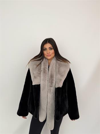 ROVESSA Suni Kürk Ceket - Siyah-Gri