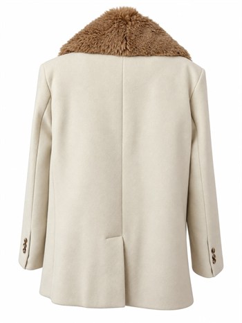 RUBY Yakası Kürklü Oversize Kaşe Ceket - Krem