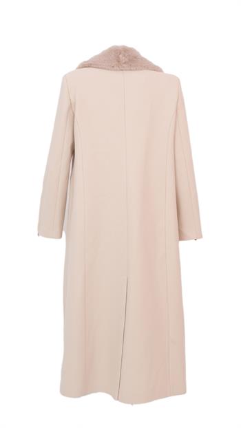 SANDRA Yakası Kürklü Kaşe Kaban - Bej