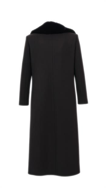 SANDRA Yakası Kürklü Kaşe Kaban - Siyah