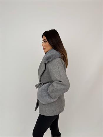 STELLA Yakası Kürklü Kaban - Antrasit