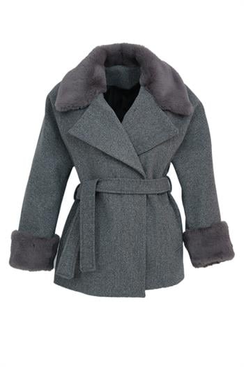 STELLA Yakası Kürklü Kaban - Antrasit