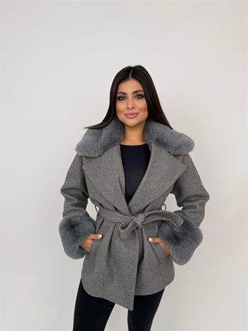 STELLA Yakası Kürklü Kaban - Antrasit