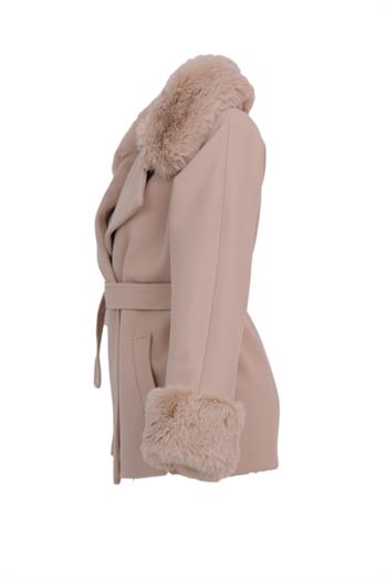 STELLA Yakası Kürklü Kaban - Bej