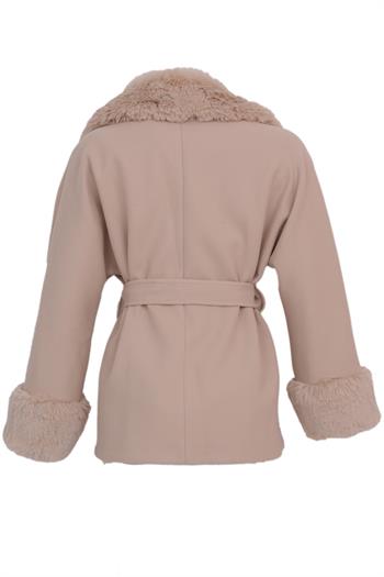 STELLA Yakası Kürklü Kaban - Bej