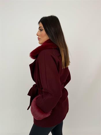 STELLA Yakası Kürklü Kaban - Bordo