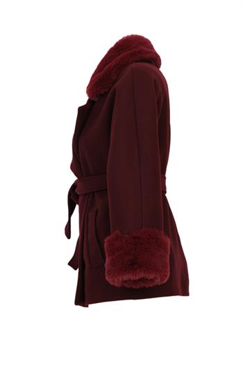 STELLA Yakası Kürklü Kaban - Bordo