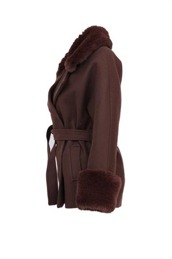 STELLA Yakası Kürklü Kaban - Kahverengi