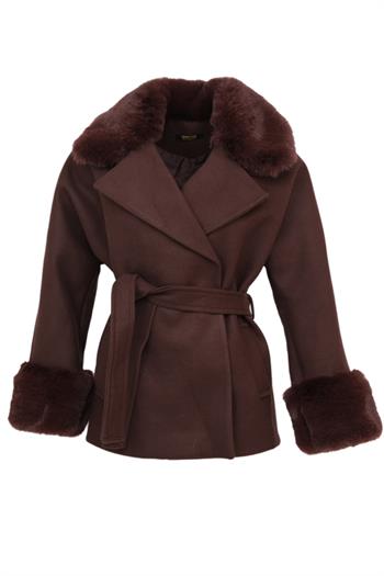 STELLA Yakası Kürklü Kaban - Kahverengi