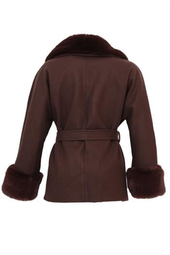 STELLA Yakası Kürklü Kaban - Kahverengi