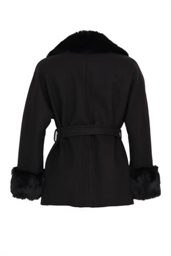STELLA Yakası Kürklü Kaban - Siyah