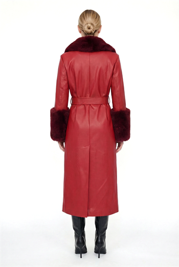 VALENTIN Deri Trençkot - Bordo