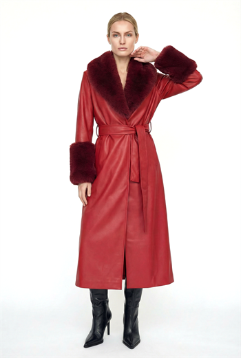 VALENTIN Deri Trençkot - Bordo