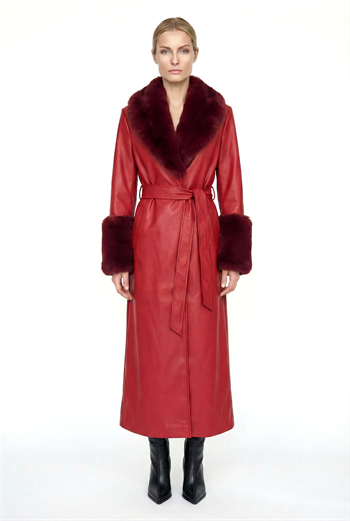VALENTIN Deri Trençkot - Bordo