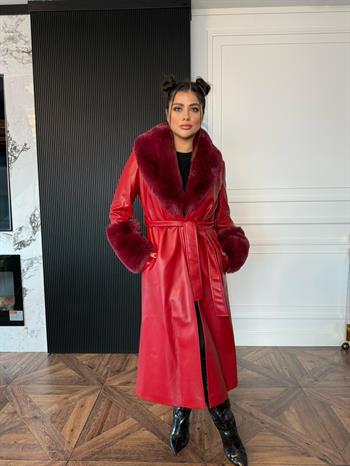 VALENTIN Deri Trençkot - Bordo