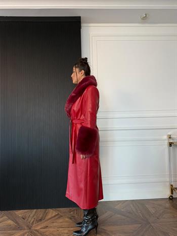 VALENTIN Deri Trençkot - Bordo