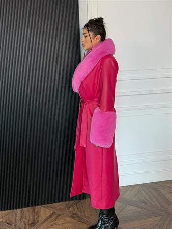 VALENTIN Deri Trençkot - Fuşya