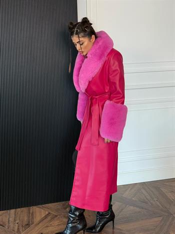 VALENTIN Deri Trençkot - Fuşya