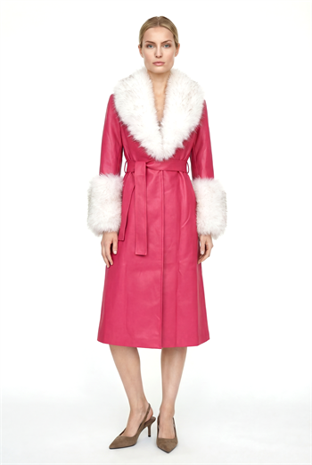 VALENTIN Deri Trençkot - Fuşya