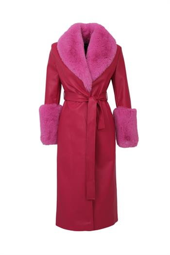 VALENTIN Deri Trençkot - Fuşya