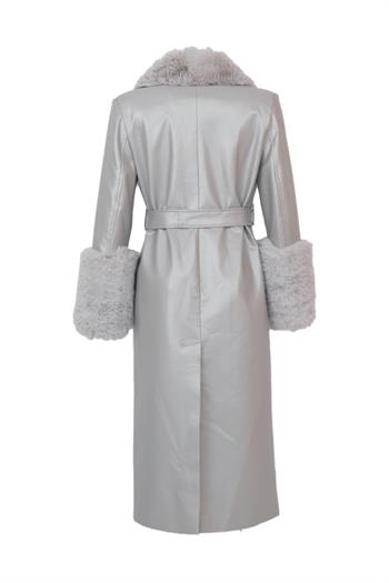 VALENTIN Deri Trençkot - Gri