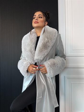 VALENTIN Deri Trençkot - Gri