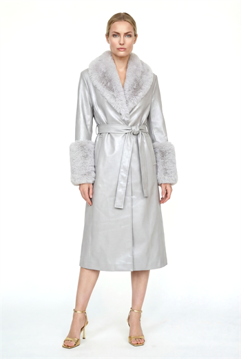 VALENTIN Deri Trençkot - Gri