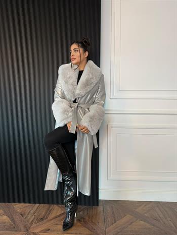 VALENTIN Deri Trençkot - Gri